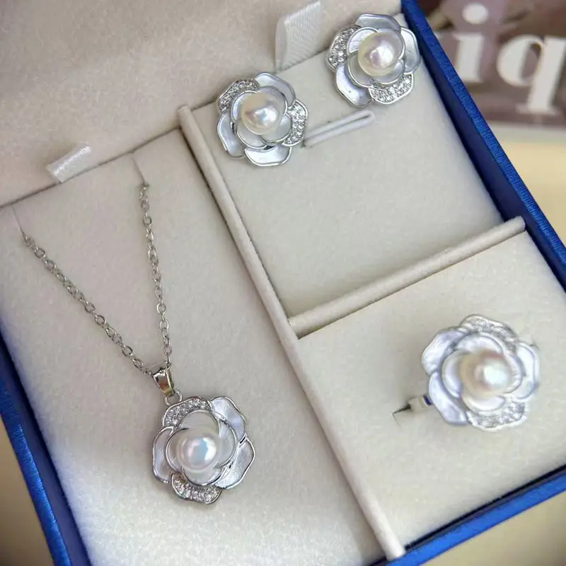 Natural Pearl Earrings S925 Sterling Silver White Camellia High-End — feature 19