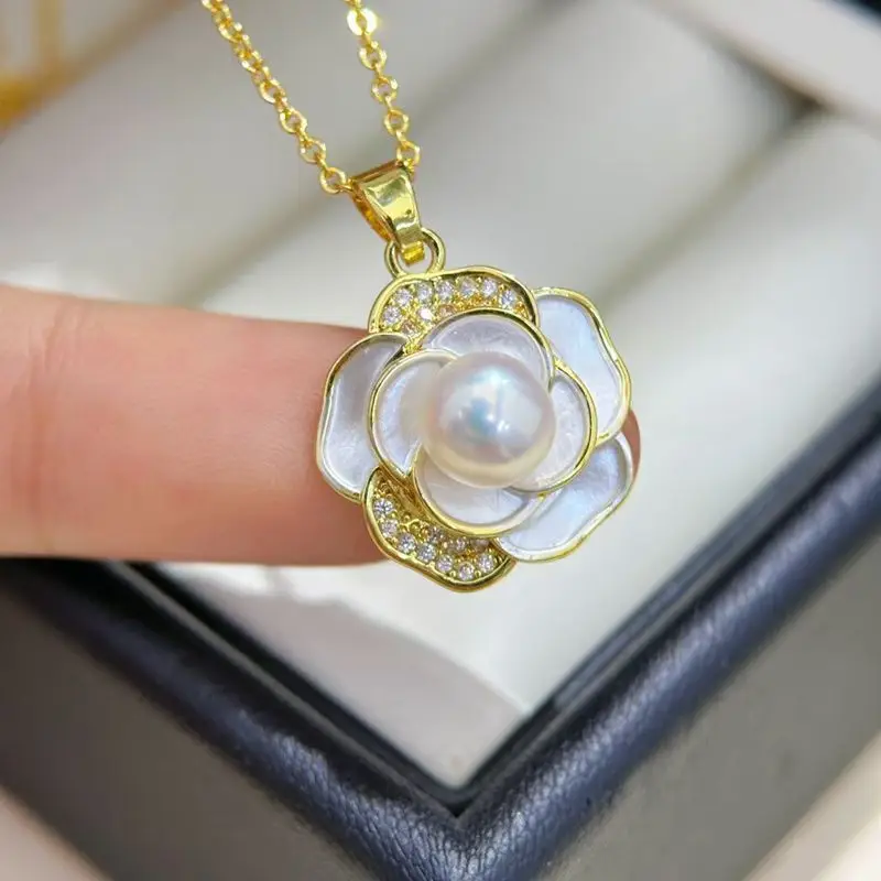 Natural Pearl Earrings S925 Sterling Silver White Camellia High-End