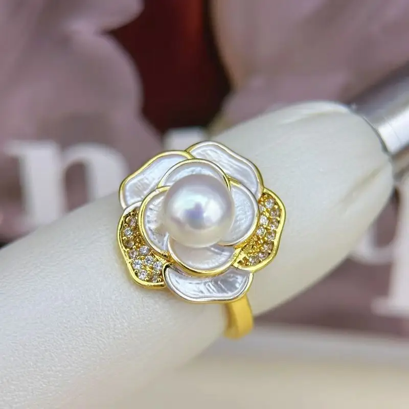 Natural Pearl Earrings S925 Sterling Silver White Camellia High-End