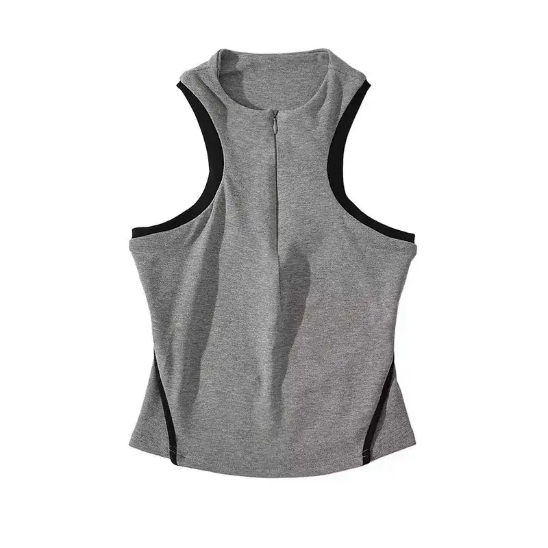Women's Grey Color-blocked Sleeveless Vest 2023 - Image 2