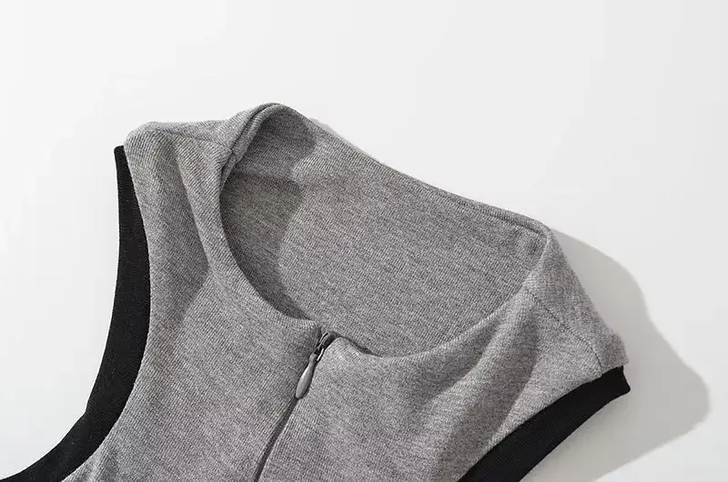 Women's Grey Color-blocked Sleeveless Vest 2023 — feature 7