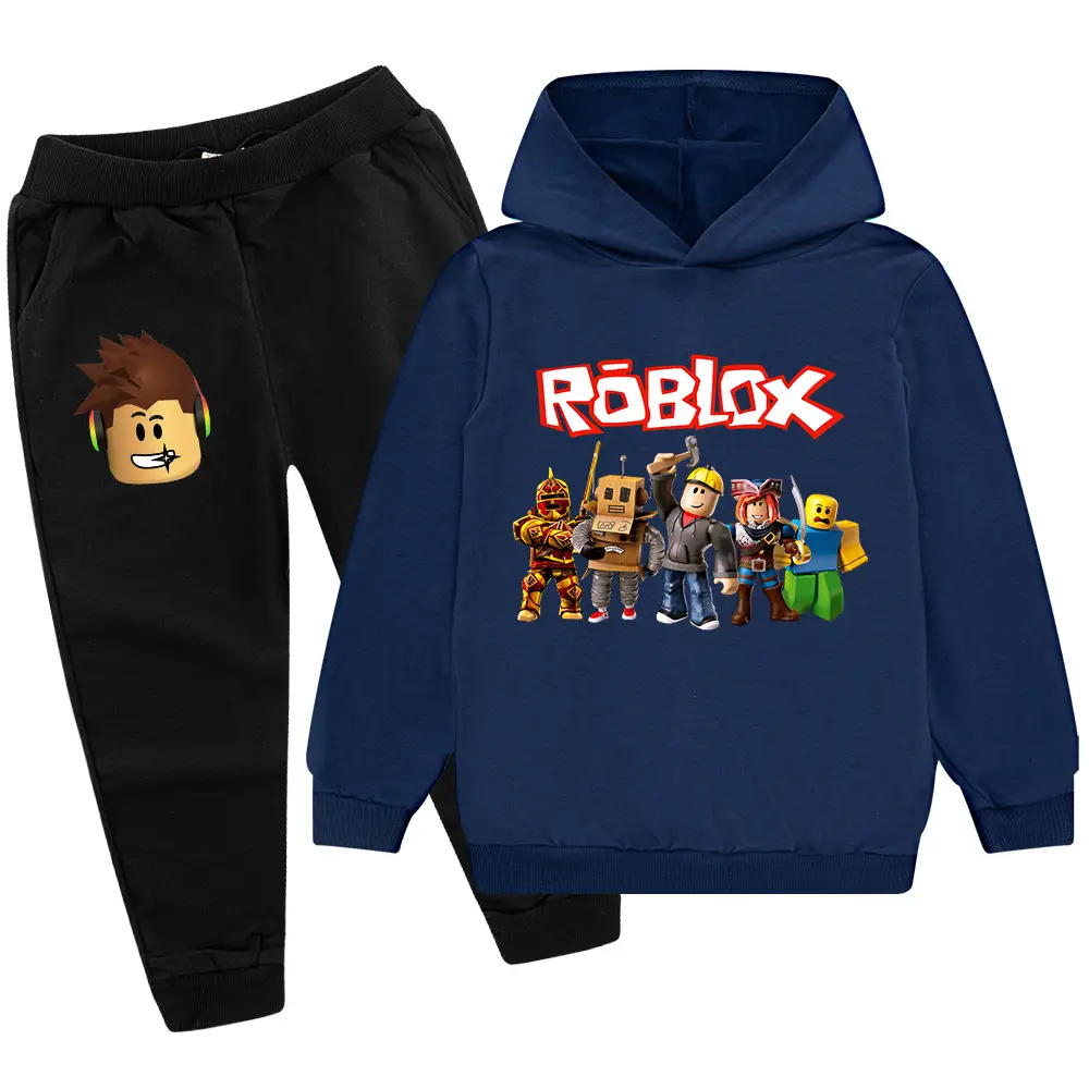 Roblox Kids Hoodie Pants Set Green Black Cartoon Print - Image 4