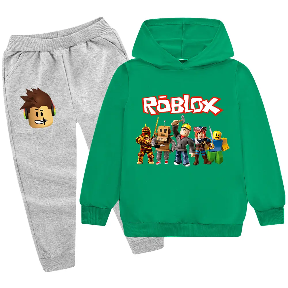 Roblox Kids Hoodie Pants Set Green Black Cartoon Print - Image 14