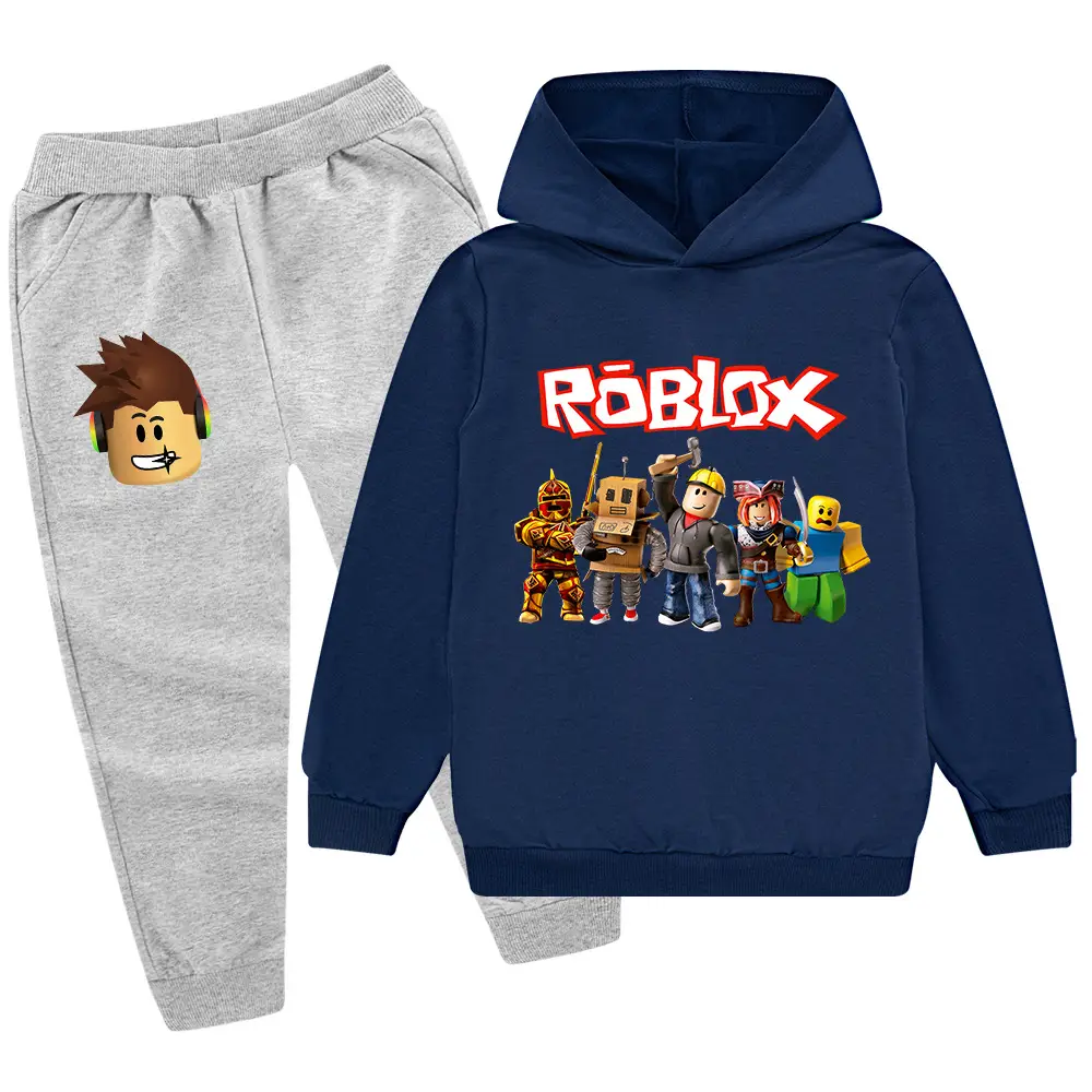 Roblox Kids Hoodie Pants Set Green Black Cartoon Print — feature 19