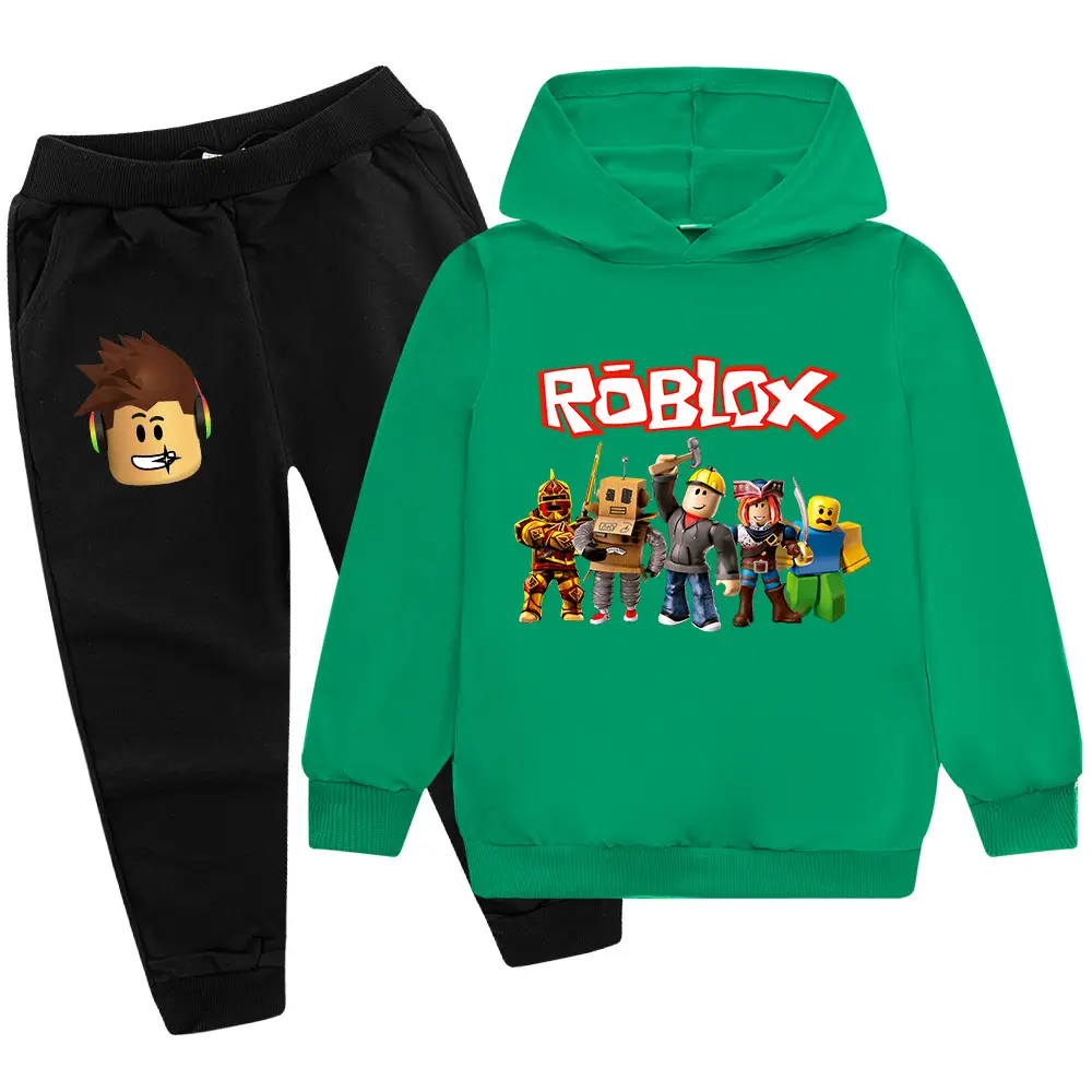 Roblox Kids Hoodie Pants Set Green Black Cartoon Print - Image 10