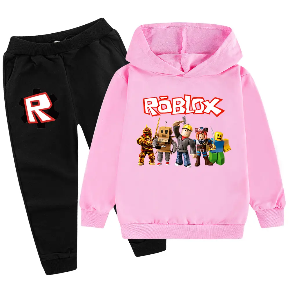 Roblox Kids Hoodie Pants Set Pink Grey - Image 5