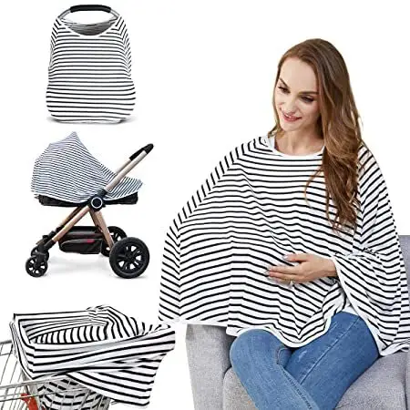 Cotton Striped Breastfeeding Shawl Spring Autumn Cover — feature 1
