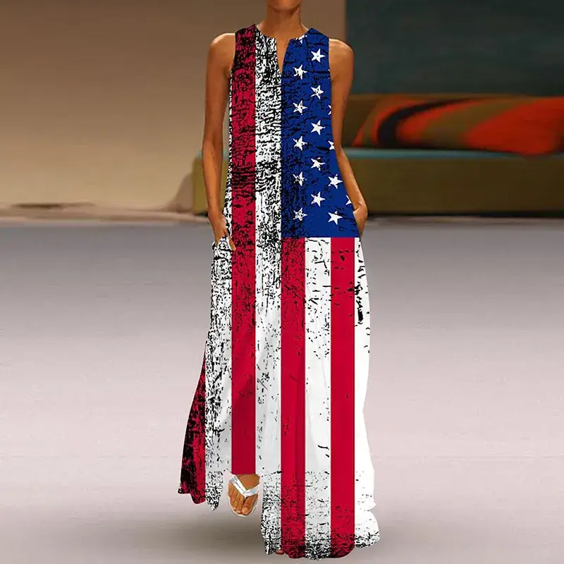 2024 V-Neck Printed Long Skirt Dress for Women - Image 2