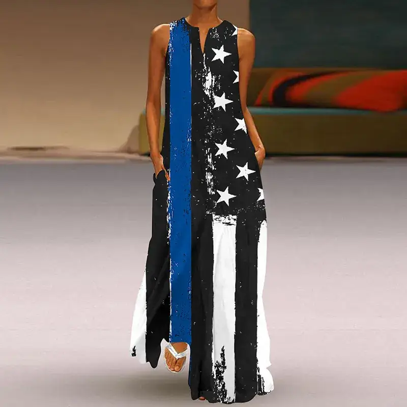 2024 V-Neck Printed Long Skirt Dress for Women - Image 4