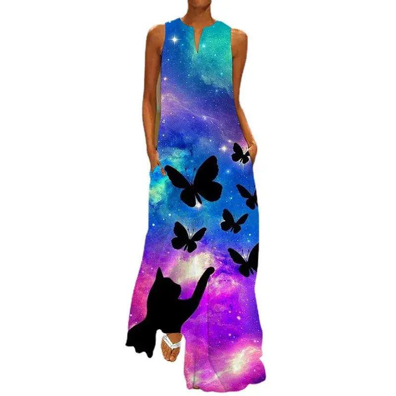2024 V-Neck Printed Long Skirt Dress for Women - Image 12