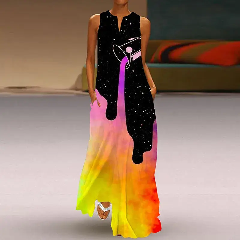 2024 V-Neck Printed Long Skirt Dress for Women - Image 10