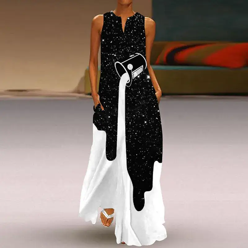 2024 V-Neck Printed Long Skirt Dress for Women - Image 11