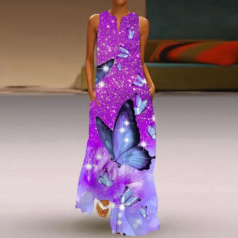 2024 V-Neck Printed Long Skirt Dress for Women - Image 6
