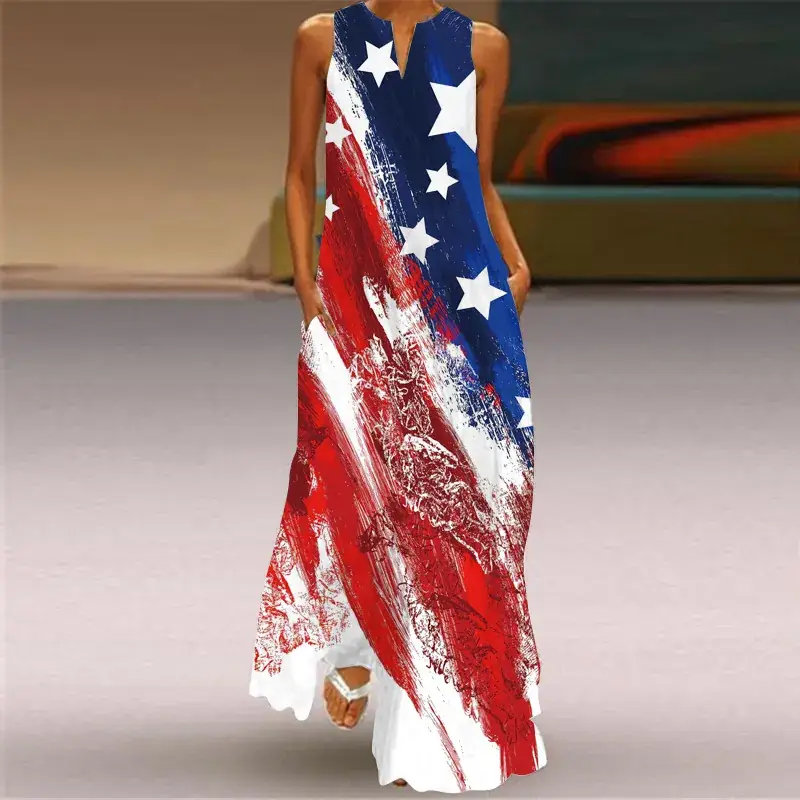 2024 V-Neck Printed Long Skirt Dress for Women - Image 7