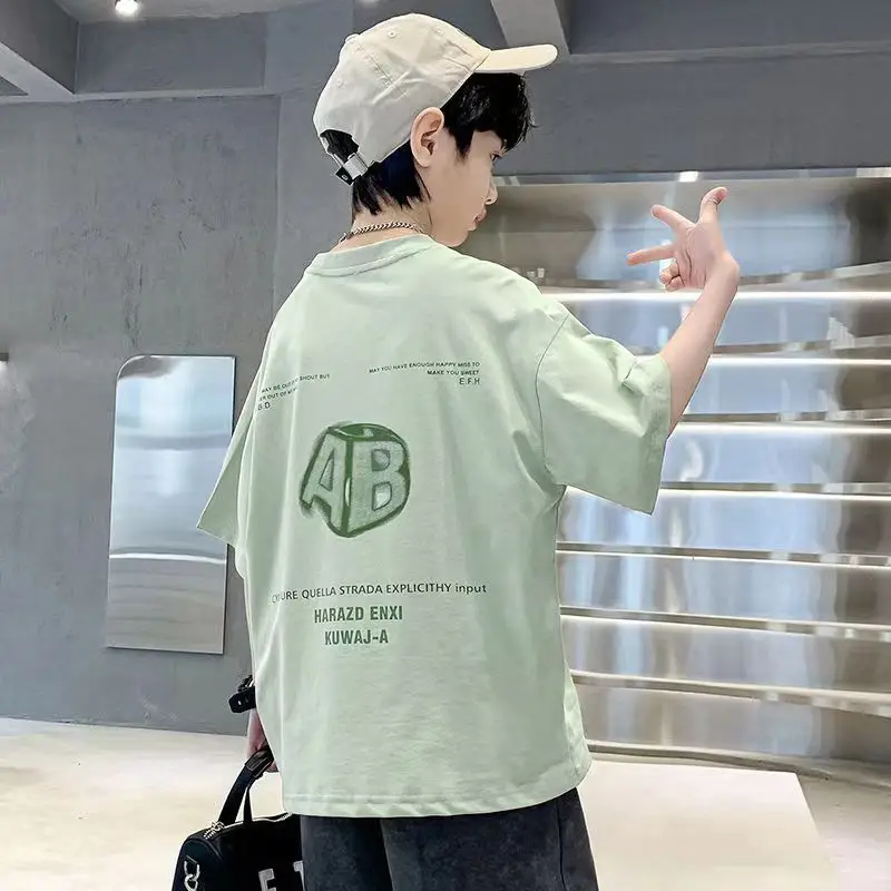 Boys Half Sleeve Printed T-Shirt Light Green Mid Size - Image 2