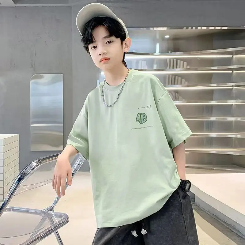 Boys Half Sleeve Printed T-Shirt Light Green Mid Size - Image 4
