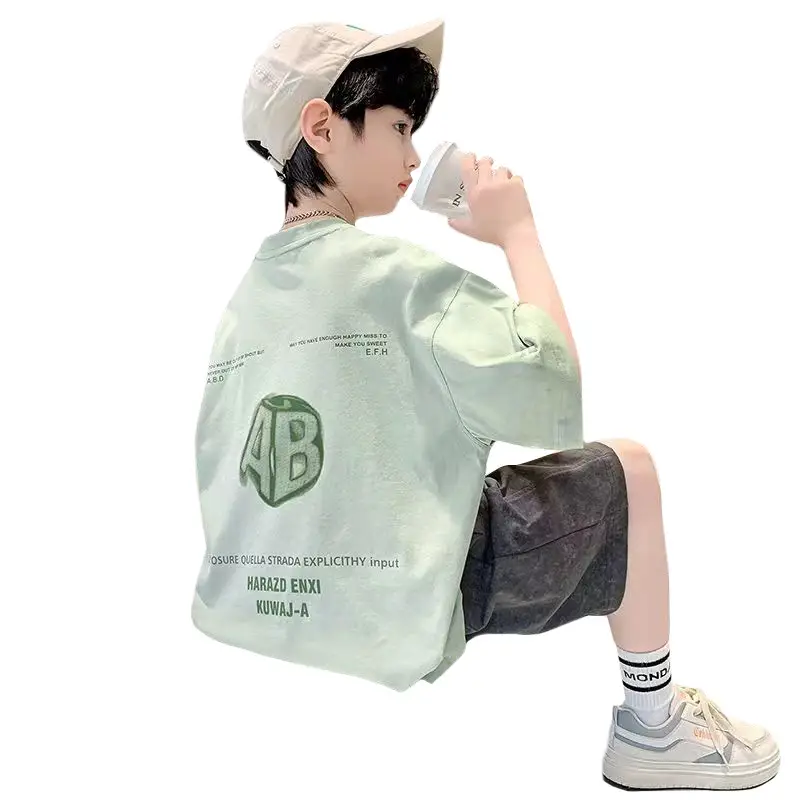 Boys Half Sleeve Printed T-Shirt Light Green Mid Size - Image 6