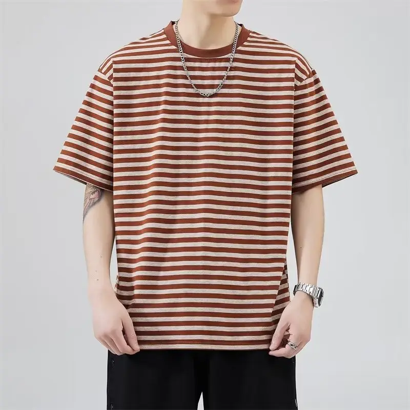 Men Striped Cotton T-shirt Black White Casual Wear - Image 5