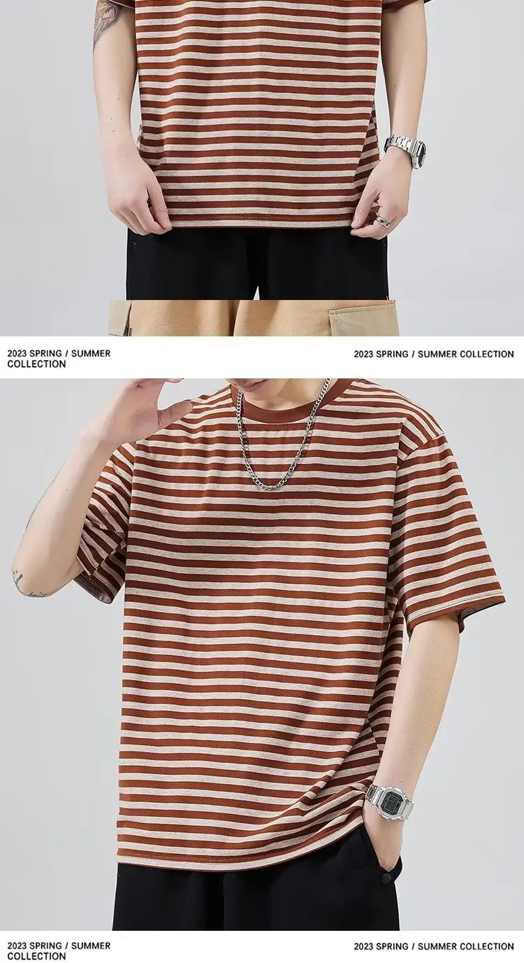 Men Striped Cotton T-shirt Black White Casual Wear — feature 4