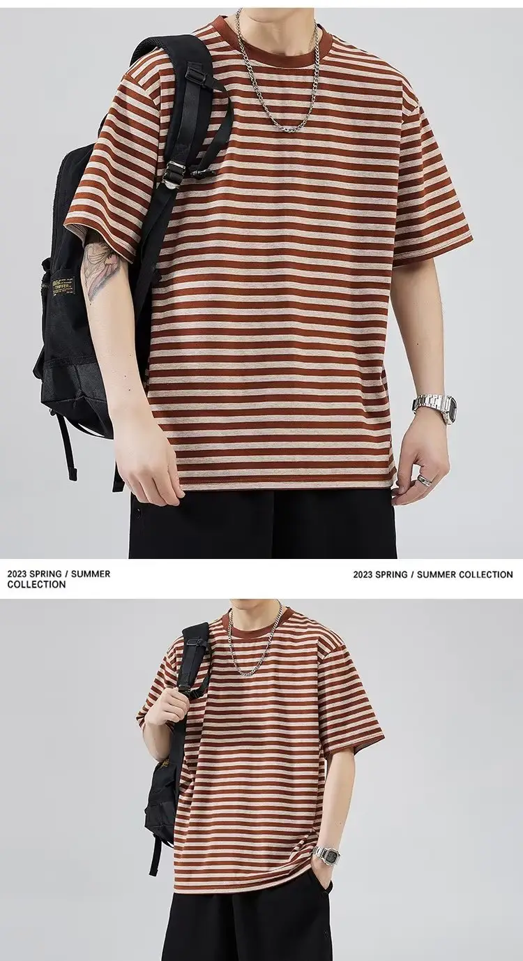 Men Striped Cotton T-shirt Black White Casual Wear — feature 5