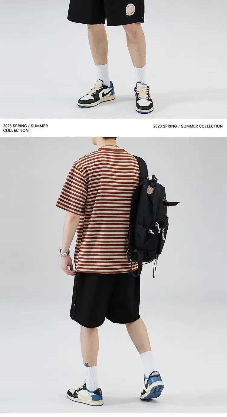 Men Striped Cotton T-shirt Black White Casual Wear — feature 6