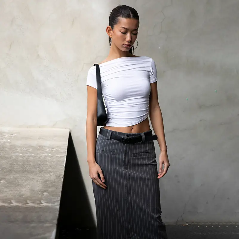 White Cross-Border Women's Crop Top T-Shirt Spring Autumn Ins - Image 6