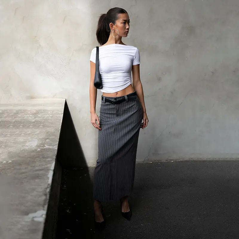 White Cross-Border Women's Crop Top T-Shirt Spring Autumn Ins - Image 7