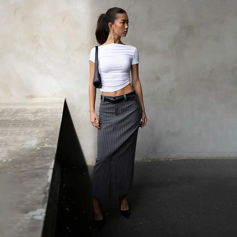 White Cross-Border Women's Crop Top T-Shirt Spring Autumn Ins — feature 33