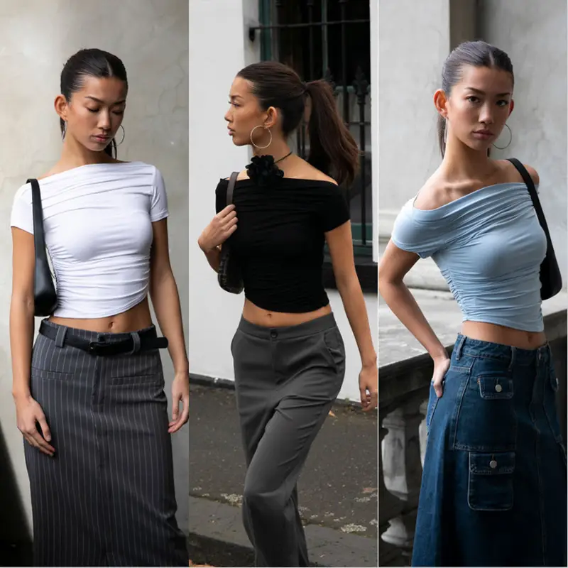 White Cross-Border Women's Crop Top T-Shirt Spring Autumn Ins — feature 43