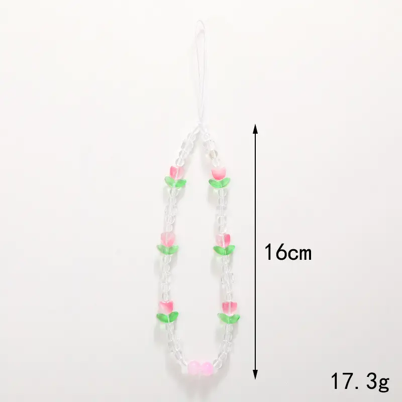 Crystal Tulip Mobile Phone Chain Pink Anti-Lost Wrist Band - Image 4