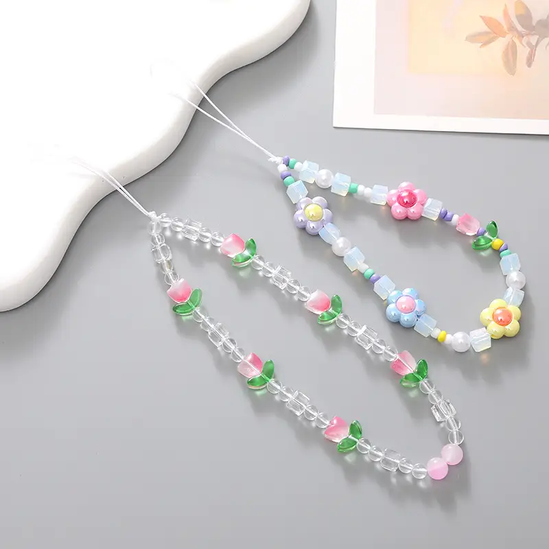Crystal Tulip Mobile Phone Chain Pink Anti-Lost Wrist Band — feature 16