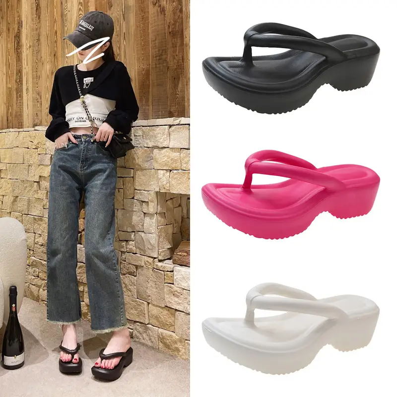 Women EVA Flip Flops Black Thick Bottom