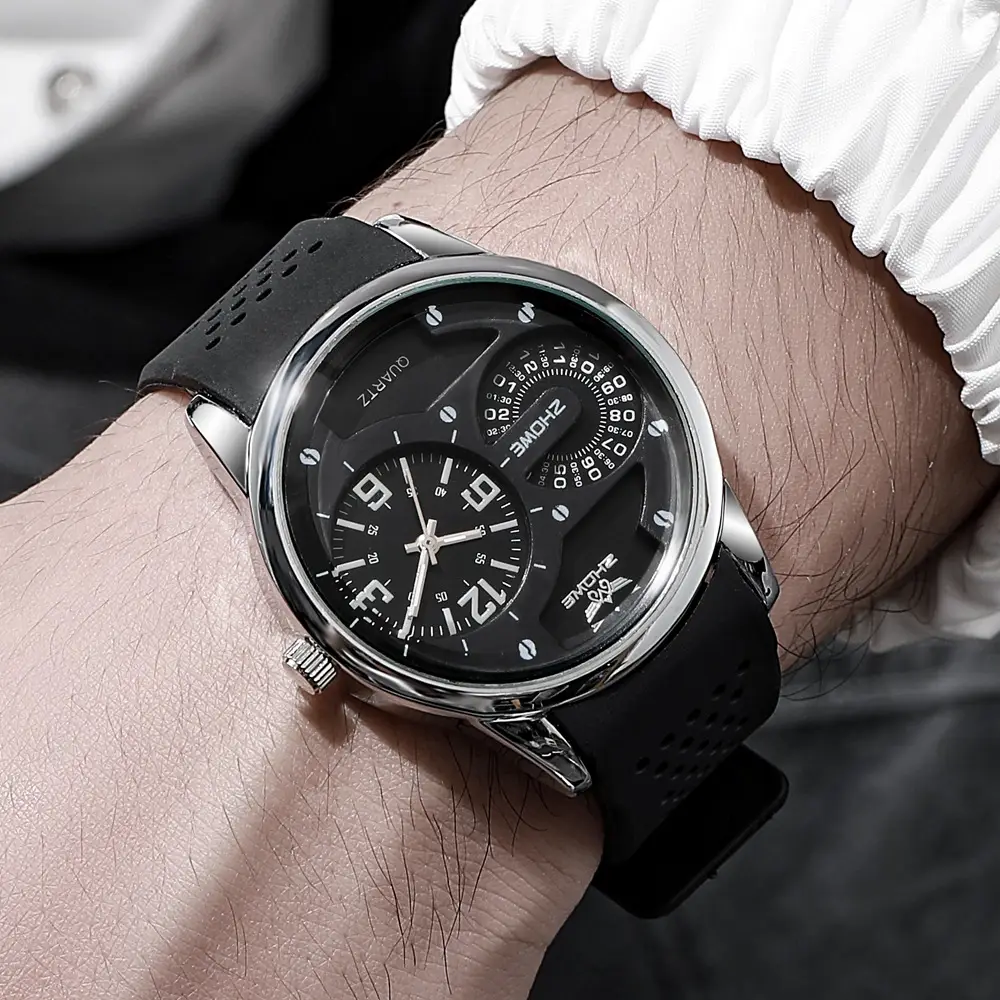 Men's Quartz Watch with Black Silicone Strap & Digital Display - Image 6