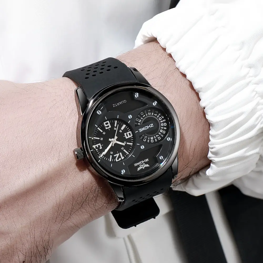 Men's Quartz Watch with Black Silicone Strap & Digital Display - Image 7