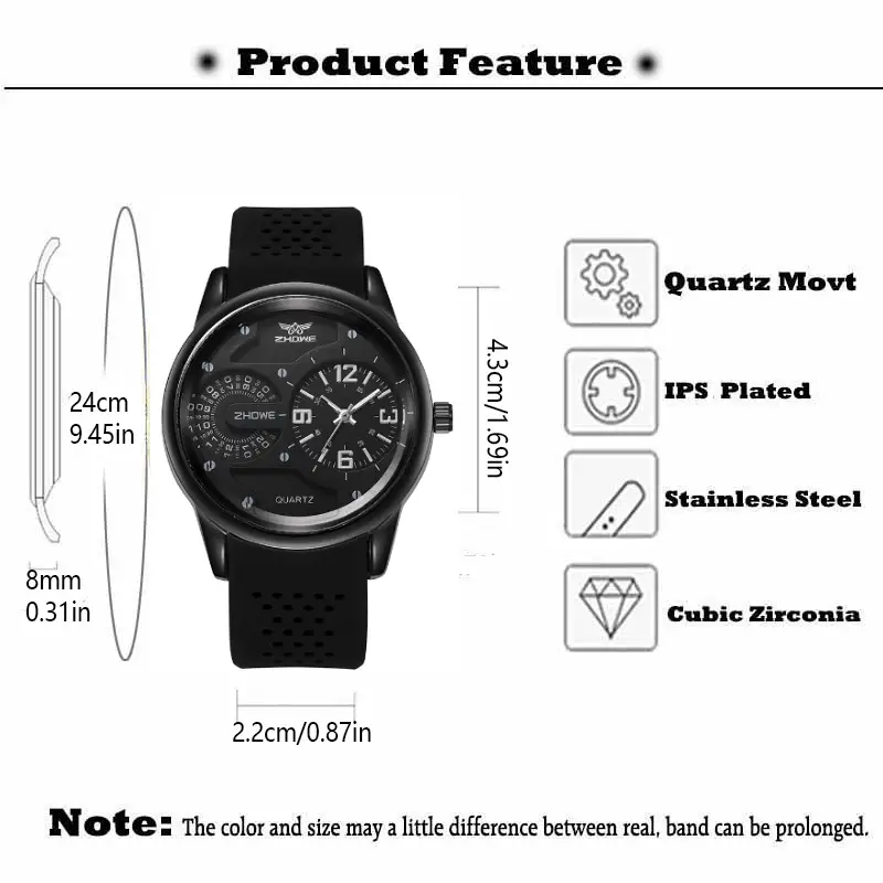 Men's Quartz Watch with Black Silicone Strap & Digital Display — feature 1