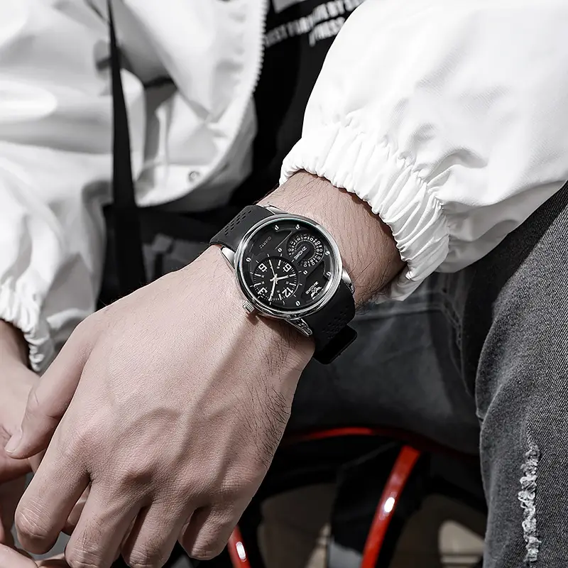 Men's Quartz Watch with Black Silicone Strap & Digital Display — feature 8