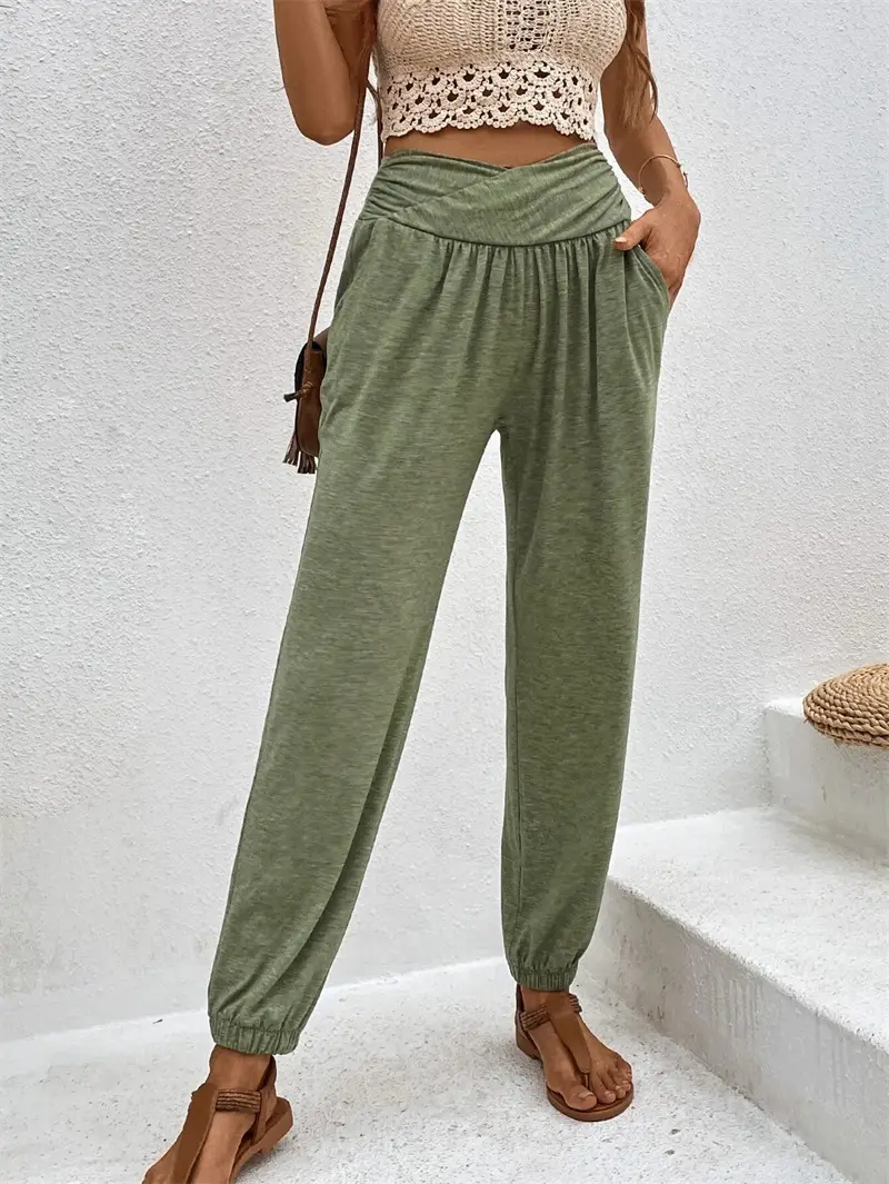Women's Olive Green High Waist Leggings Pants - Image 3