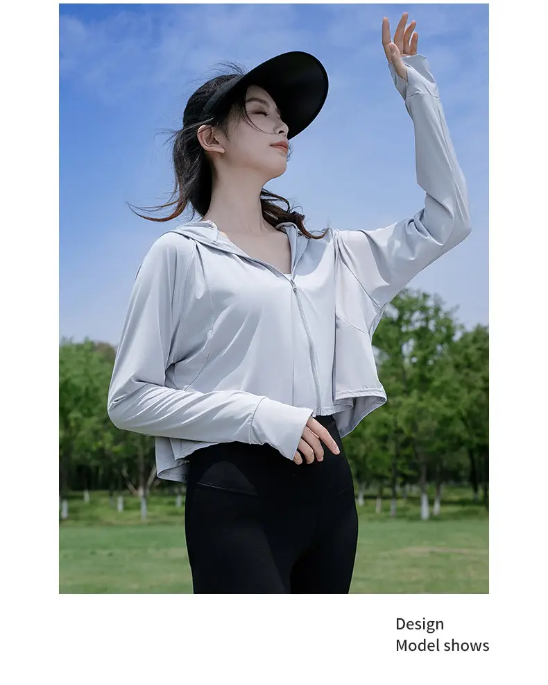Women's Light Gray Sun Protection Hoodie with UV Protection — feature 14