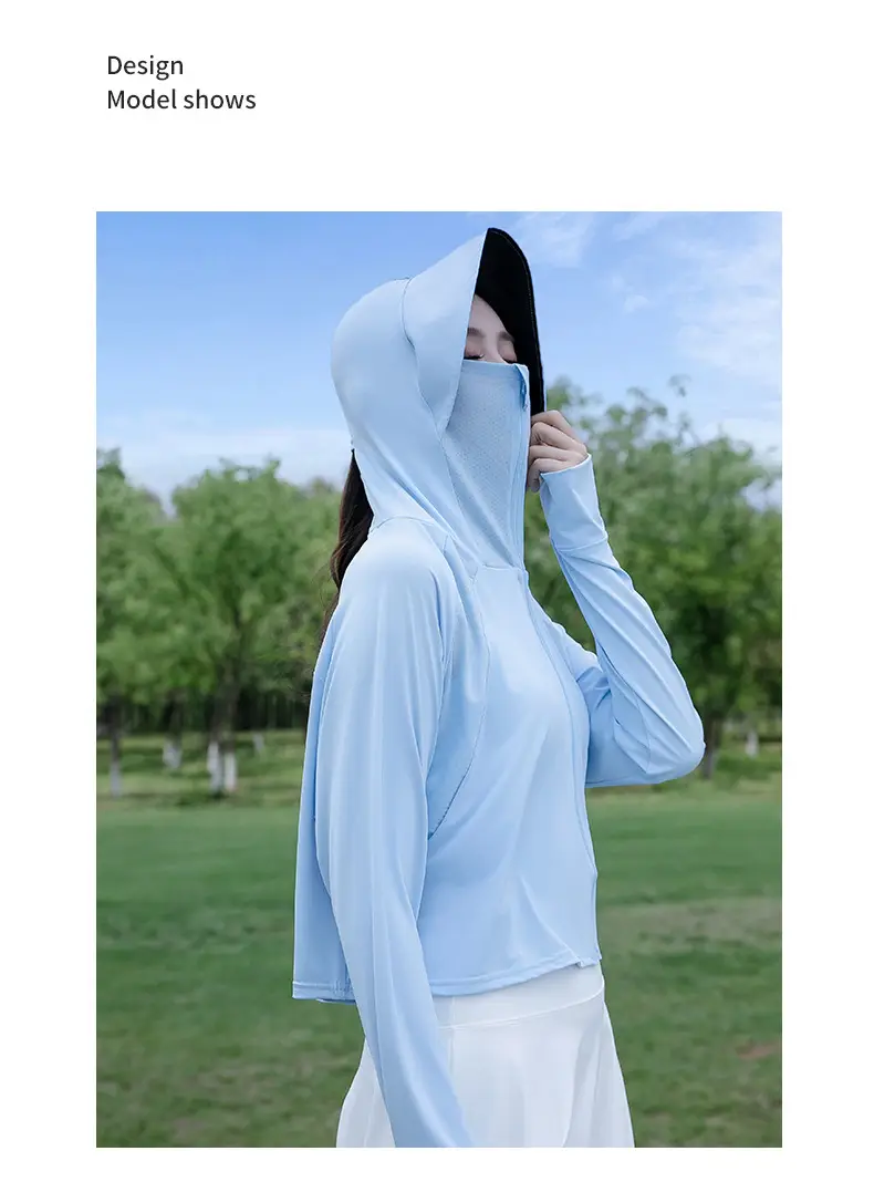 Women's Light Gray Sun Protection Hoodie with UV Protection — feature 20