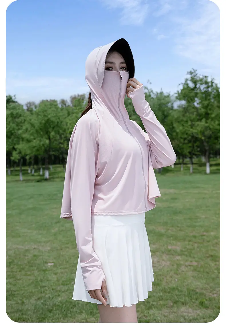 Women's Light Gray Sun Protection Hoodie with UV Protection — feature 9