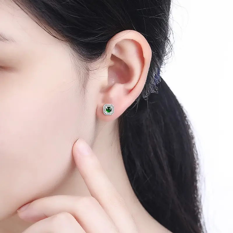 Natural Jade Square Earrings S925 Silver Inlay - Image 4