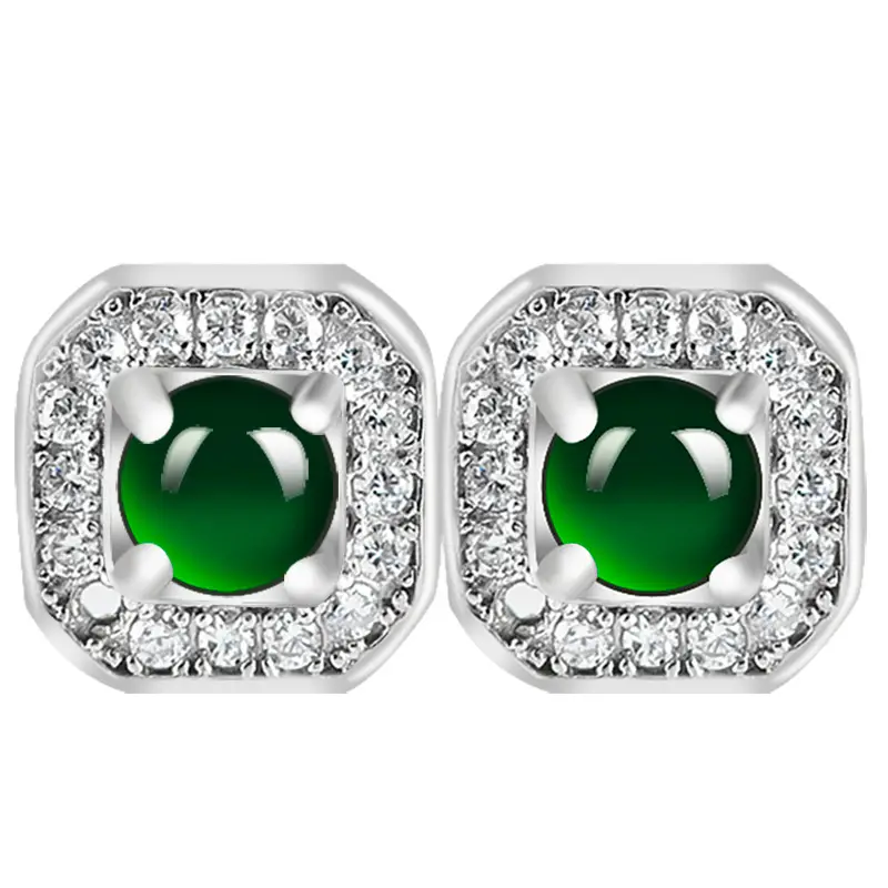 Natural Jade Square Earrings S925 Silver Inlay - Image 5