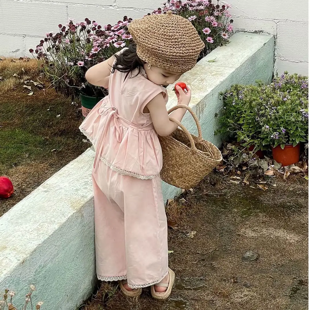 South Korea Girls Sweet Pink 2-Piece Suit Baby Lace Sleeveless - Image 10
