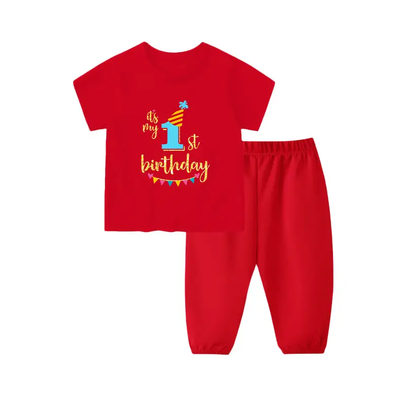 Red Baby Suit for Boys 1 Year Old Short Sleeve Trousers - Image 3
