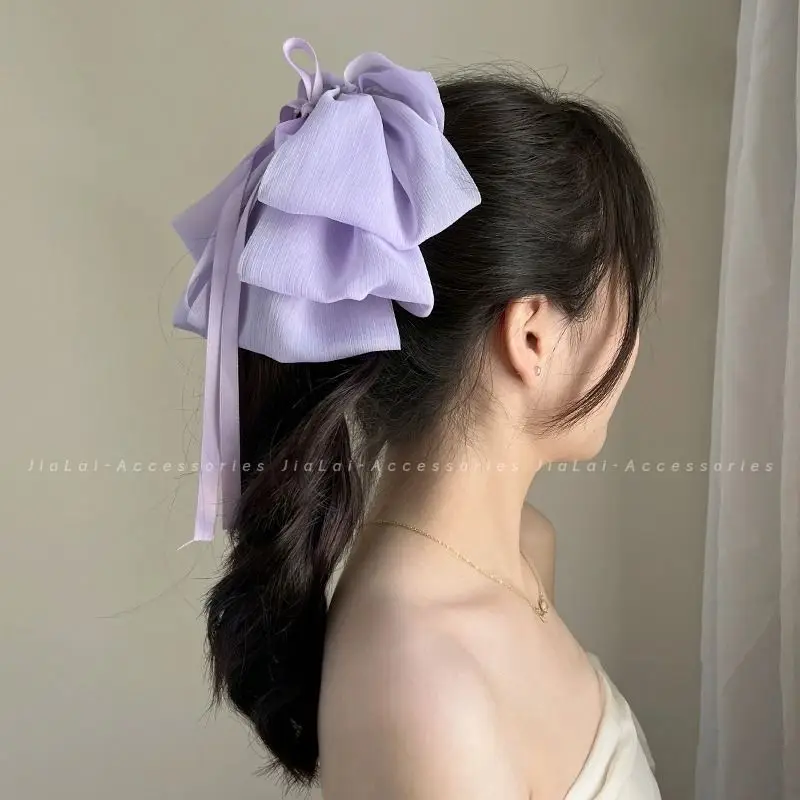 French Style Chiffon Hairpin with White Ribbon
