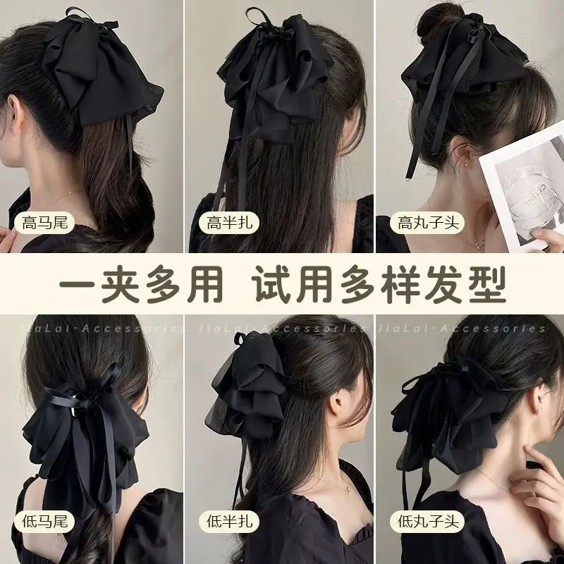 French Style Chiffon Hairpin with White Ribbon — feature 1
