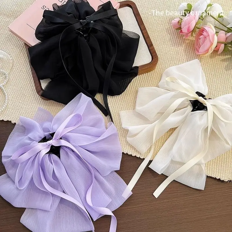 French Style Chiffon Hairpin with White Ribbon — feature 14