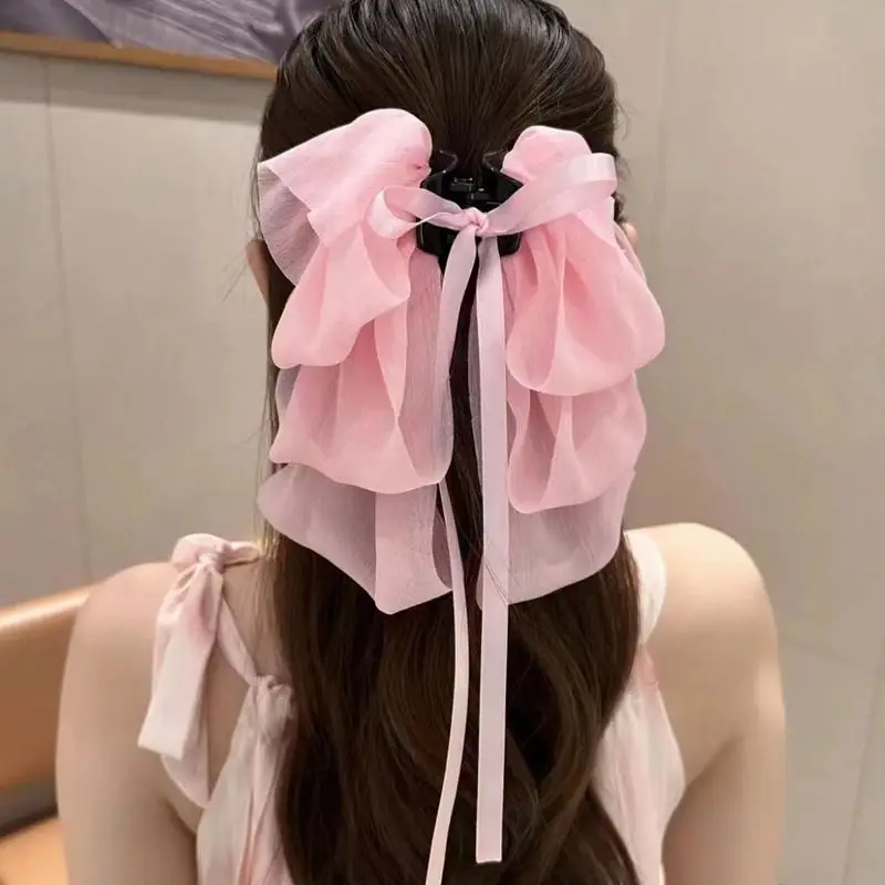 French Style Chiffon Hairpin with White Ribbon — feature 4