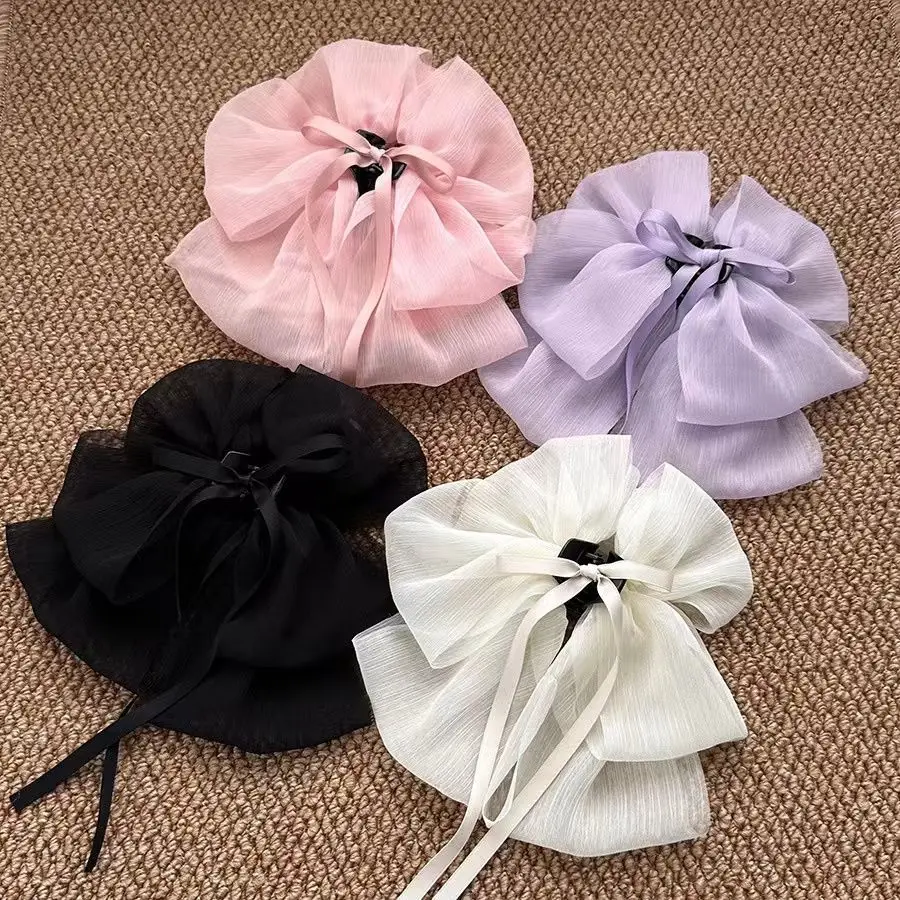 French Style Chiffon Hairpin with White Ribbon — feature 6