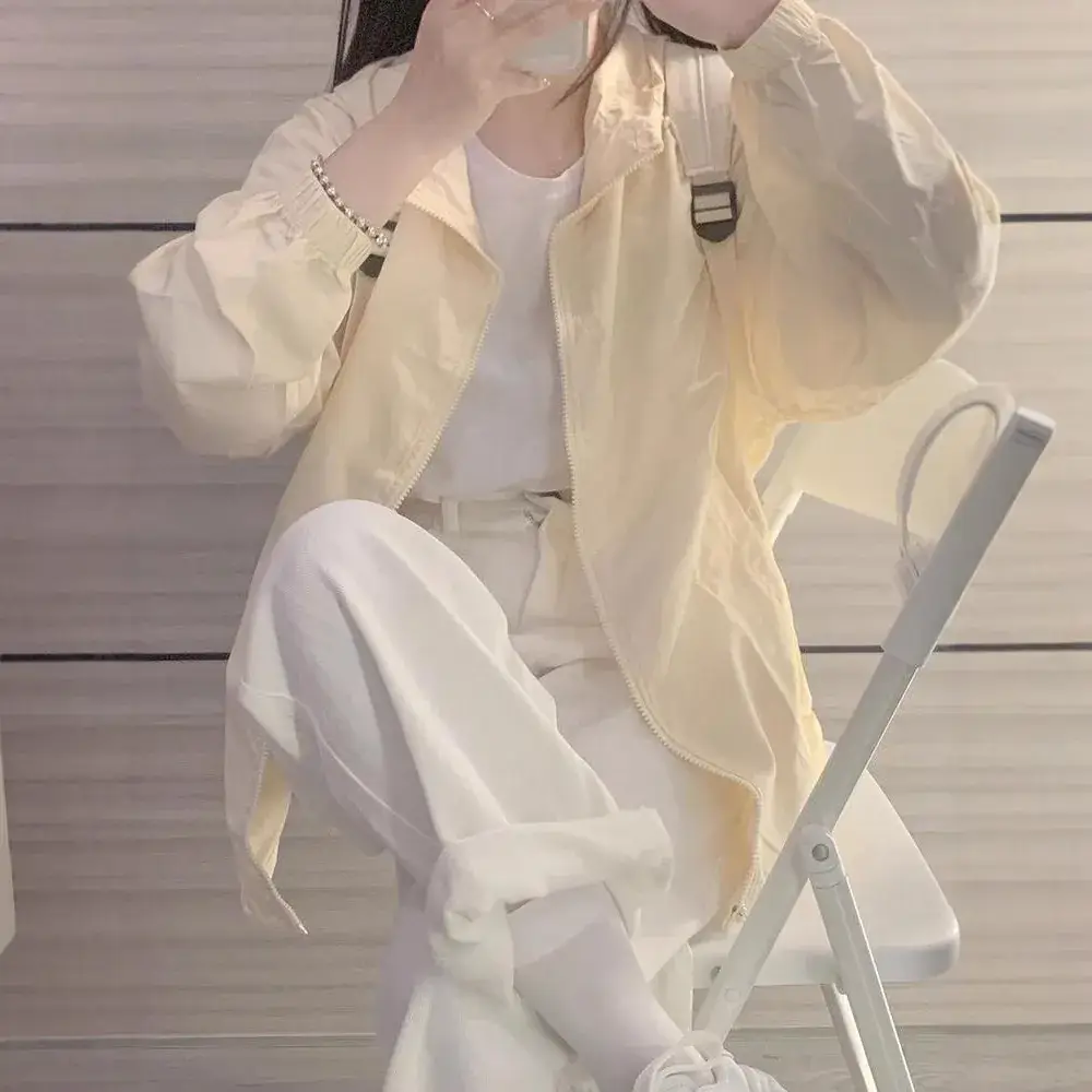 2025 Korean Style Zipper Sunscreen Suit Milk Yellow Women - Image 4